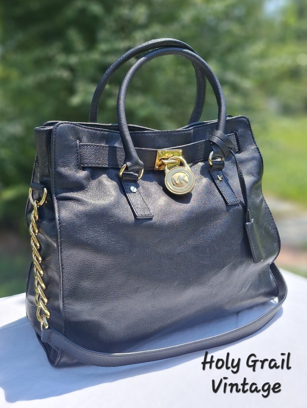 Michael Kors Hamilton Large North/South Black Leather Satchel Tote